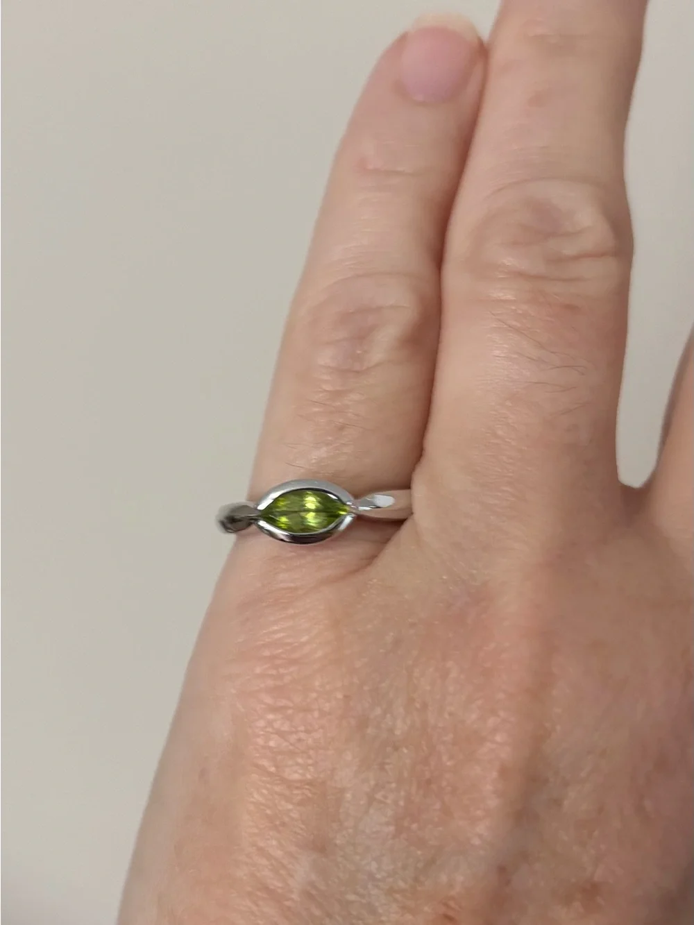 Sterling Silver Ring with Marquise Peridot Gemstone